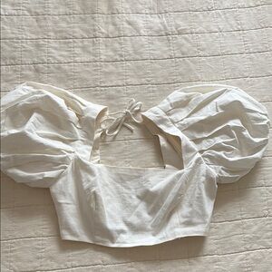 Elegant Cream linen Puff Sleeve Top